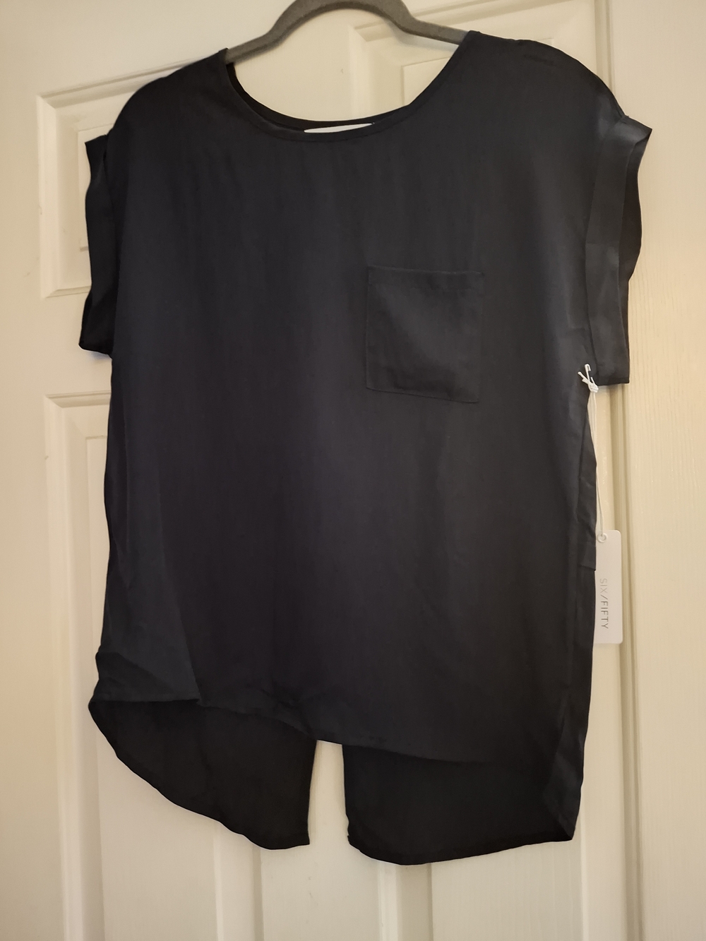 Women’s Short Sleeve Pocket Blouse - Navy Blue